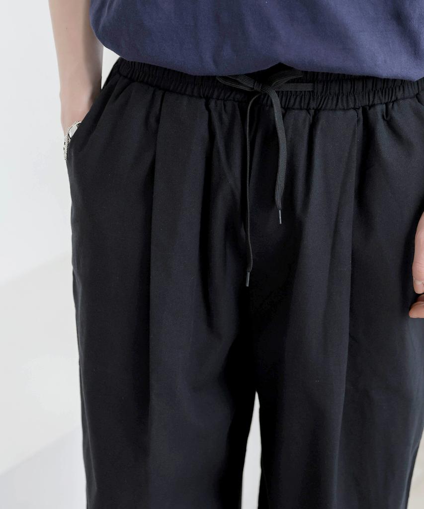 Jikeulib Elastic Waist Pintuck Semi-Wide Cotton Pants
