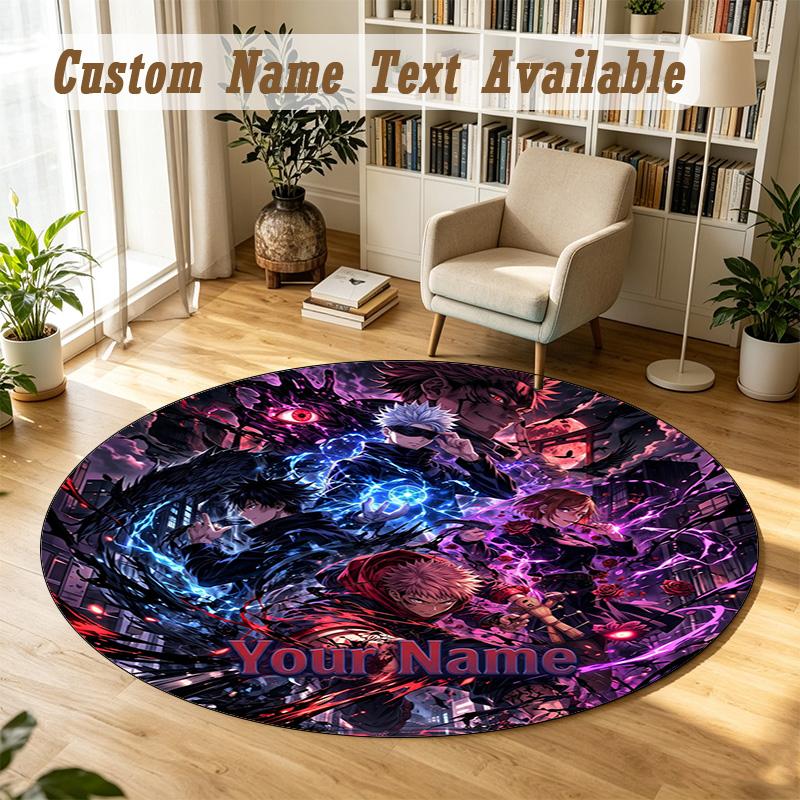 Round Rug Custom NameJujutsu Kaisen Pattern Non Slip Carpet Home Floor Decor