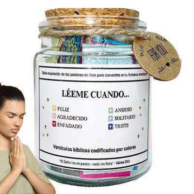 Biblické verše ve sklenici Vyjadřují emoce a pocity Skleněná modlitební nádoba Emocionální podpora Písmo Modlitba Španělština