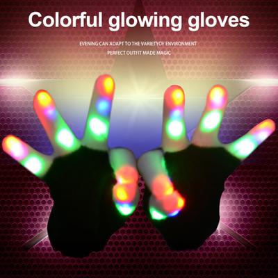 1 Pair Glowing Gloves LED Light Up Finger Gloves with 7 Color Dynamic Light Mode Breathable Flashing Rave Party Gloves for Adults Teens