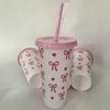 710Ml/24Oz Bowknot Plastic Cup With Lid Leak-Proof Summer Straw Cup Cute Coffee Cup Cold Drink Cup Reusable Water Cup