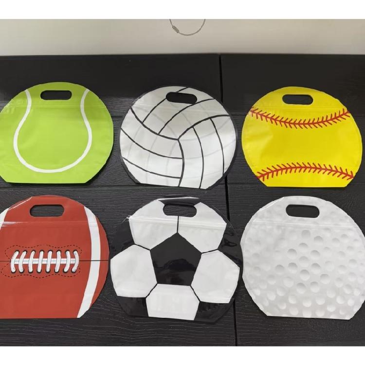 24Pcs Sports Pattern Treat Bags Waterproof Clear Plastic Handheld Gift Bag for Candy Chocolates Small Toy Birthday Treat