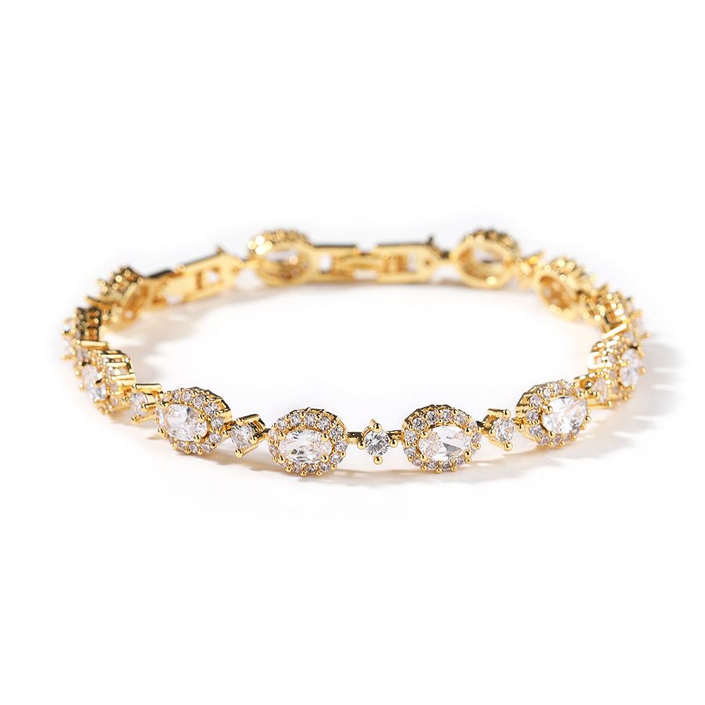 Personality temperament Geometric zircon bracelet Copper inlaid zircon exquisite oval gemstone jewelry