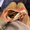 Large Capacity Red Plaid Pencil Case - Cute Design Stationery and Makeup Bag for Women