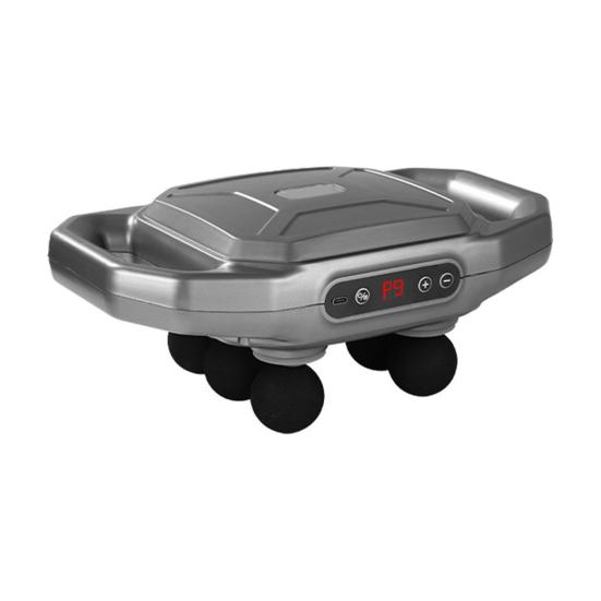 

Массажер для глубоких тканей с ручкой, дизайн с 6 головками, эргономичная терапия мышечной ткани, перезаряжаемое устройство для массажа тела серебряный серый