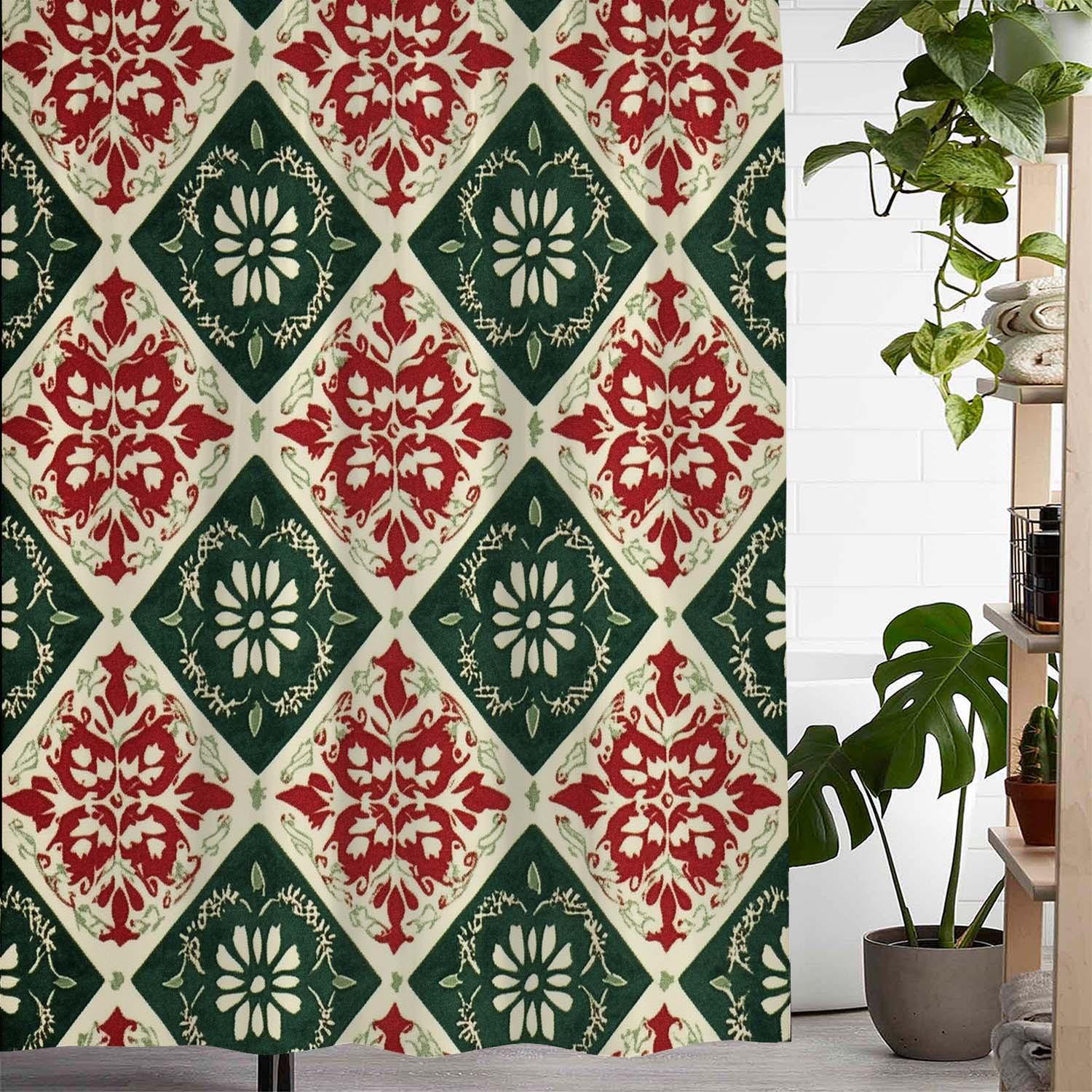 

Vintage Winter Snowflake Plaid Shower Curtain With 12 Hooks, Includes Window Curtains W60H190(CM)-1 Pcs