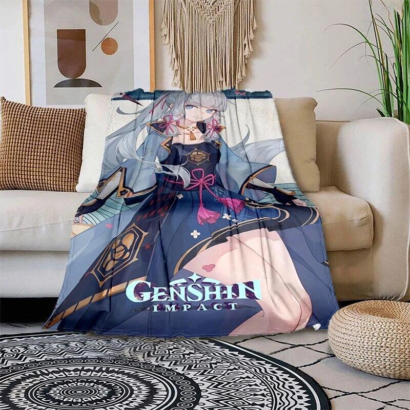 Genshin Impact Měkká plyšová rozkládací pohovka házecí kreslený moderní flanelový povlak na deku Gedruckt Bettdecke Geschenk piknikové deky