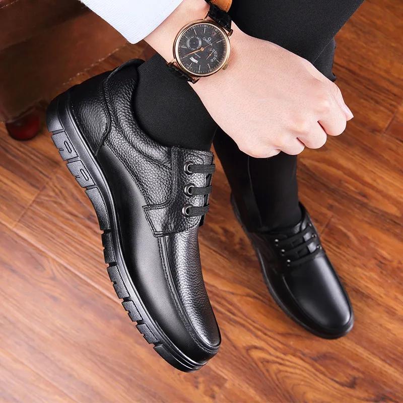 Men Genuine Leather Casual Shoes Soft Sole Lace-up Luxury Brand Middle-aged Old Man Dad Lightweight Loafers Shoes Zapatillas