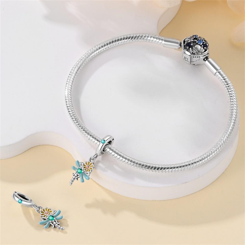 Original Copper Charms Luxury Yellow Daisies Blue Butterflies Beads Fit Bracelet Diy Women Making Delicate Gift