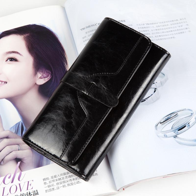 Pure Leather Three Fold Women's Wallet, Long Buckle Leather Bag, Genuine Leather Multi Card Large Capacity Wallet, Women's Wallet, Leather Wallet
