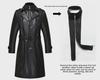 Men's Long Sheepskin Leather Winter Jacket with Velvet Lining, Windbreaker, Soft Leather Suit Collar