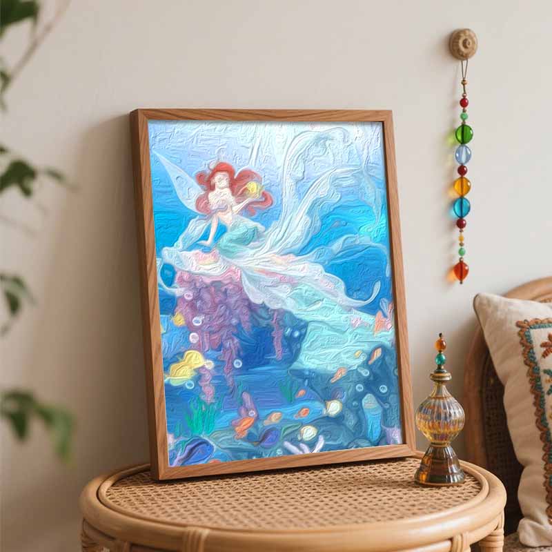 Disney Oil Painting DIY Digital Painting The Little Mermaid Underwater Scene HandPainted Wall Art for Living Room and Entryway.
