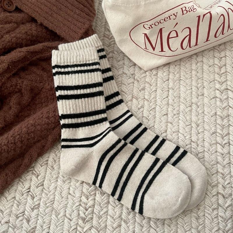 Striped Wool Socks Thermal Thickened Tube Socks Internet Celebrity Socks Retro Stacking Stockings