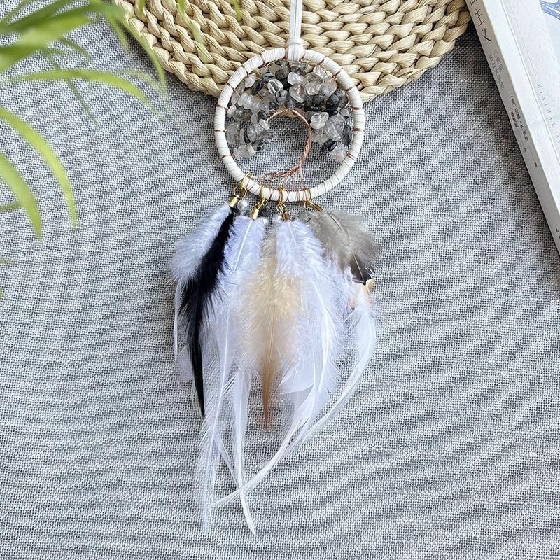 Dream Catcher Hand-woven Feathers Wind Chimes Tree of Life Crystal Stone Car Pendant Bedroom Hanging Ornaments Home Decorations