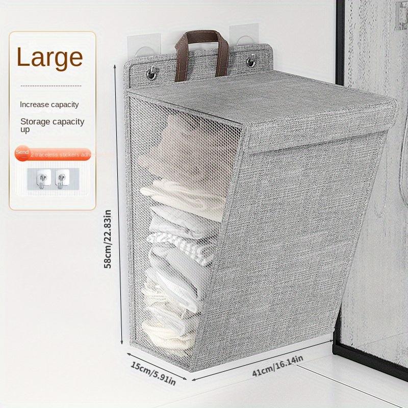 Foldable Hanging Laundry Hamper with Lid, Collapsible Fabric Closet Organizer, Wall Mount Storage Bin for Bathroom Bedroom