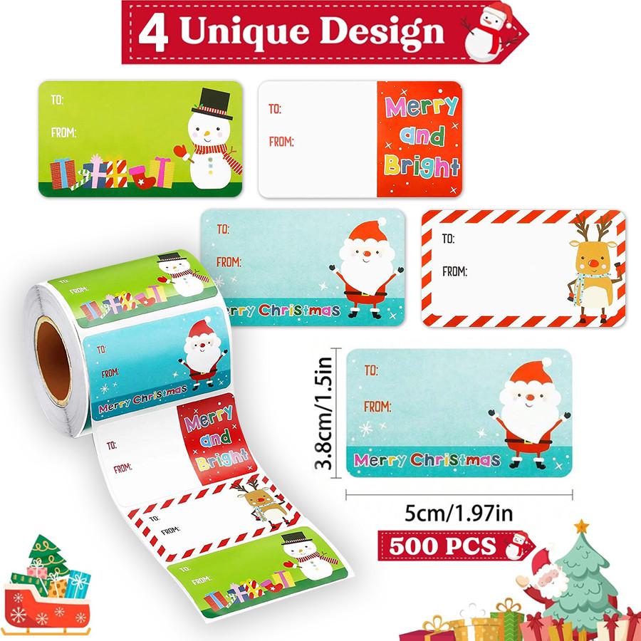 

500Pcs Christmas Tags, Self Adhesive Xmas Gift Tags Stickers Christmas Name Labels for Present Party Bags Cards Envelope Stickers