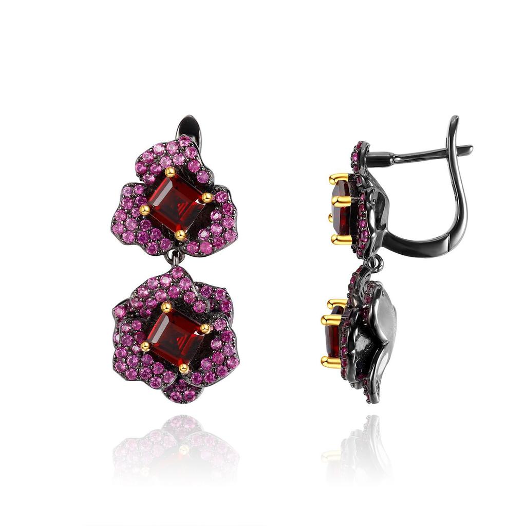 Designer Natural Gemstone Earrings Natural Style Flower Series Design S925 Silver Amethyst Earrings Earrings