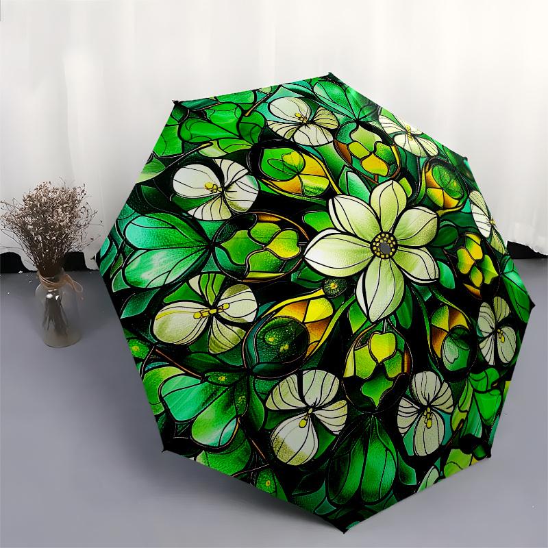 Stained Style Round Wall Art Decorative PanelUmbrellaPortable 3-Fold Compact Umbrella for Men & Women Gift