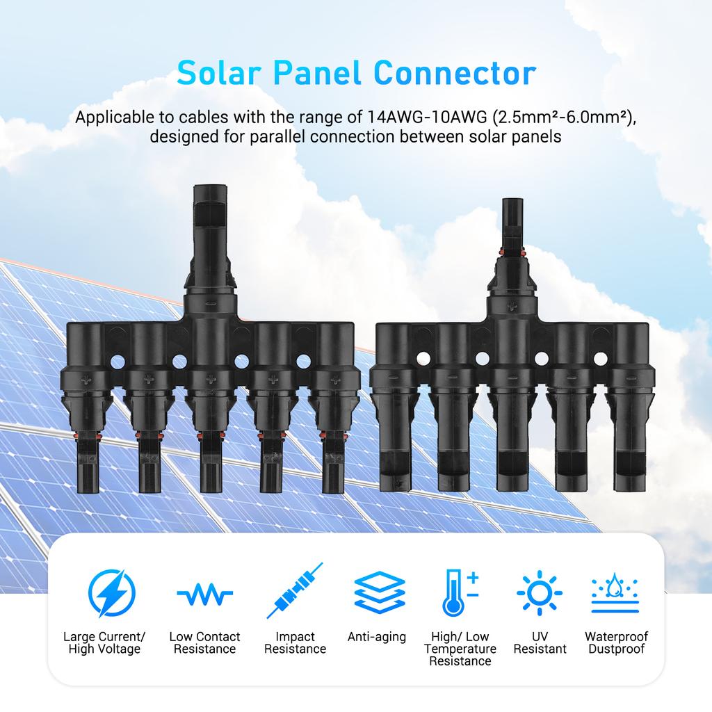 Abzweig-Solarsteckverbinder T-Steckverbinder für die Parallelverbindung zwischen Solarmodulen 5-fach IP67