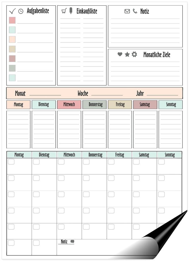 Magnetischer Planer Für Den Kühlschrank - Kalender & Aufgaben-Tafel + Stift Und Einkaufslisten-Notizblock Mit Magnet