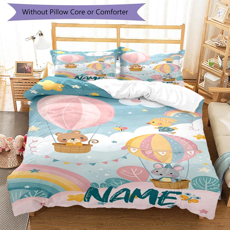 3pcs Custom Name Animals Bedding Set Duvet Cover Closure Includes 1 Duvet Cover & 2 Pillowcases, Soft and Comfortable for All Seasons.