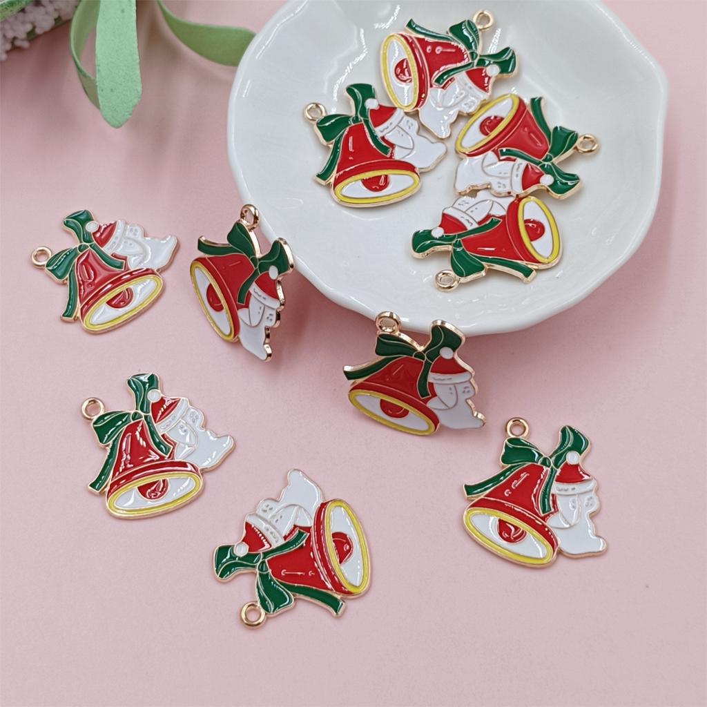 10Pcs DIY Cute Alloy Christmas Pendant Santa Claus Handwork Christmas Decorations Bell Necklace Oil Drip Christmas Tree Jewelry Accessories  Handmade