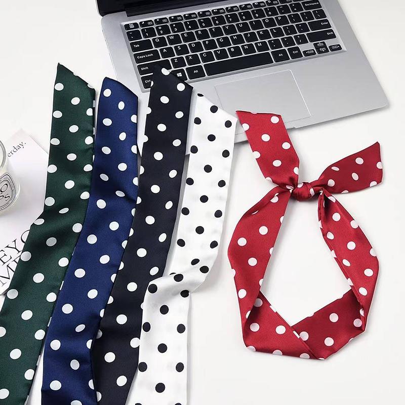 2025 Brand Design Dot Pattern Women Scarf Luxury Silk Scarf Fashion Hair Headband Foulard Skinny Bag Scarves Neckerchief
