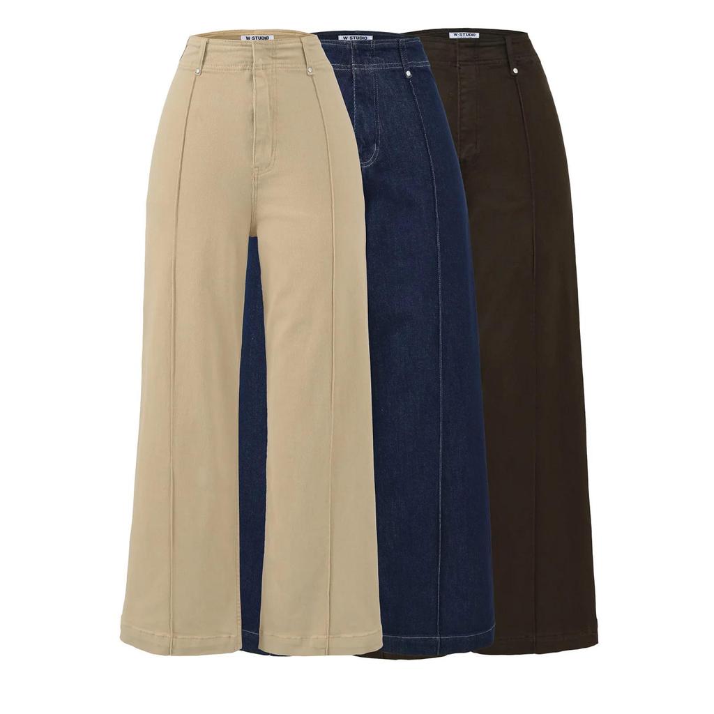 High-Waisted Women's Wide-Leg Jeans with Contrast Stitching - Versatile, Slimming, and Crisp Pants for Spring and Autumn.
