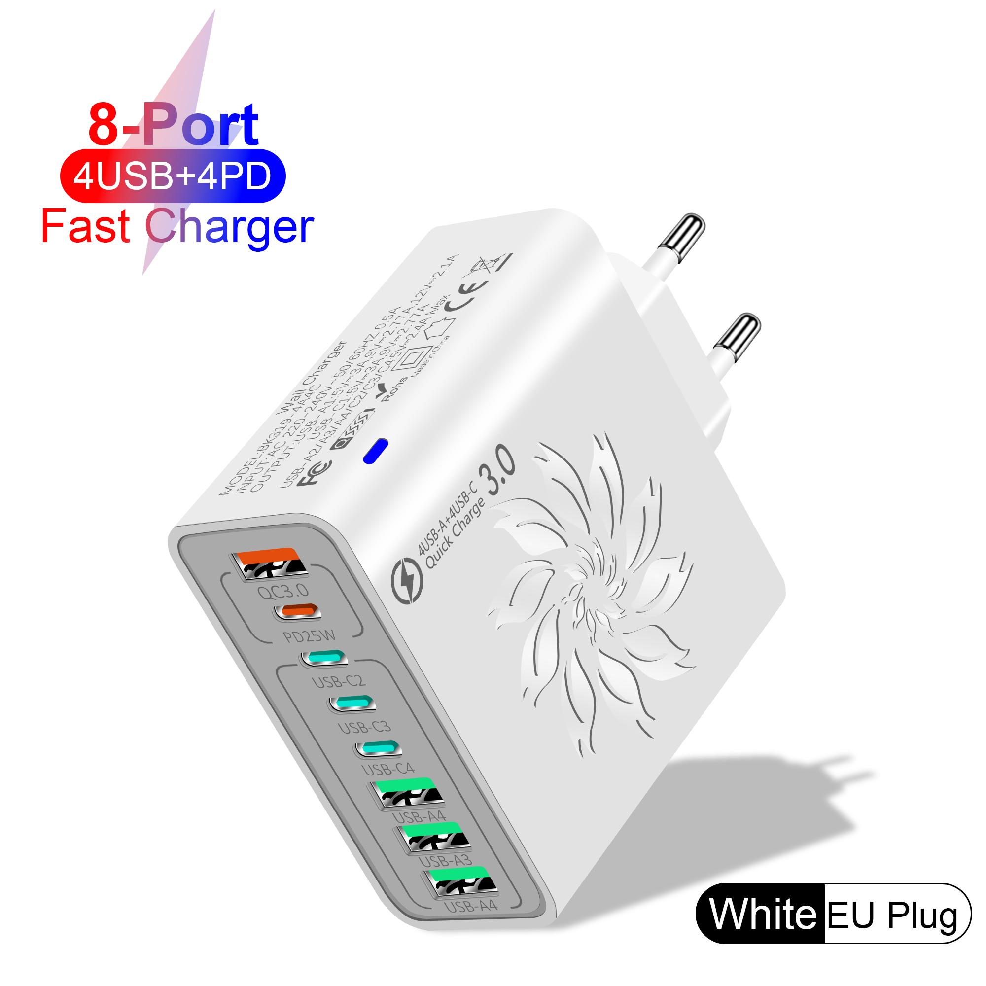 

65 Вт USB C зарядное устройство Multi Port Type C PD быстрая зарядка мобильного телефона адаптер для iPhone 16 Pro Xiaomi Samsung телефон дорожное зарядное устройство EU White