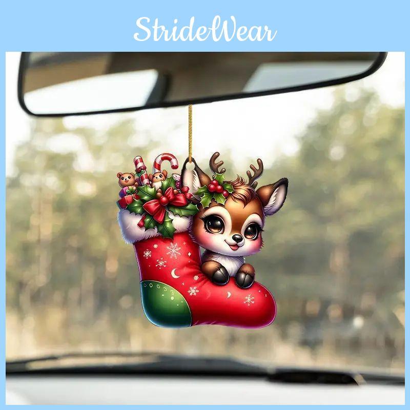 Themed Christmas Reindeer Socks Pattern Acrylic Pendant For Decoration Holiday