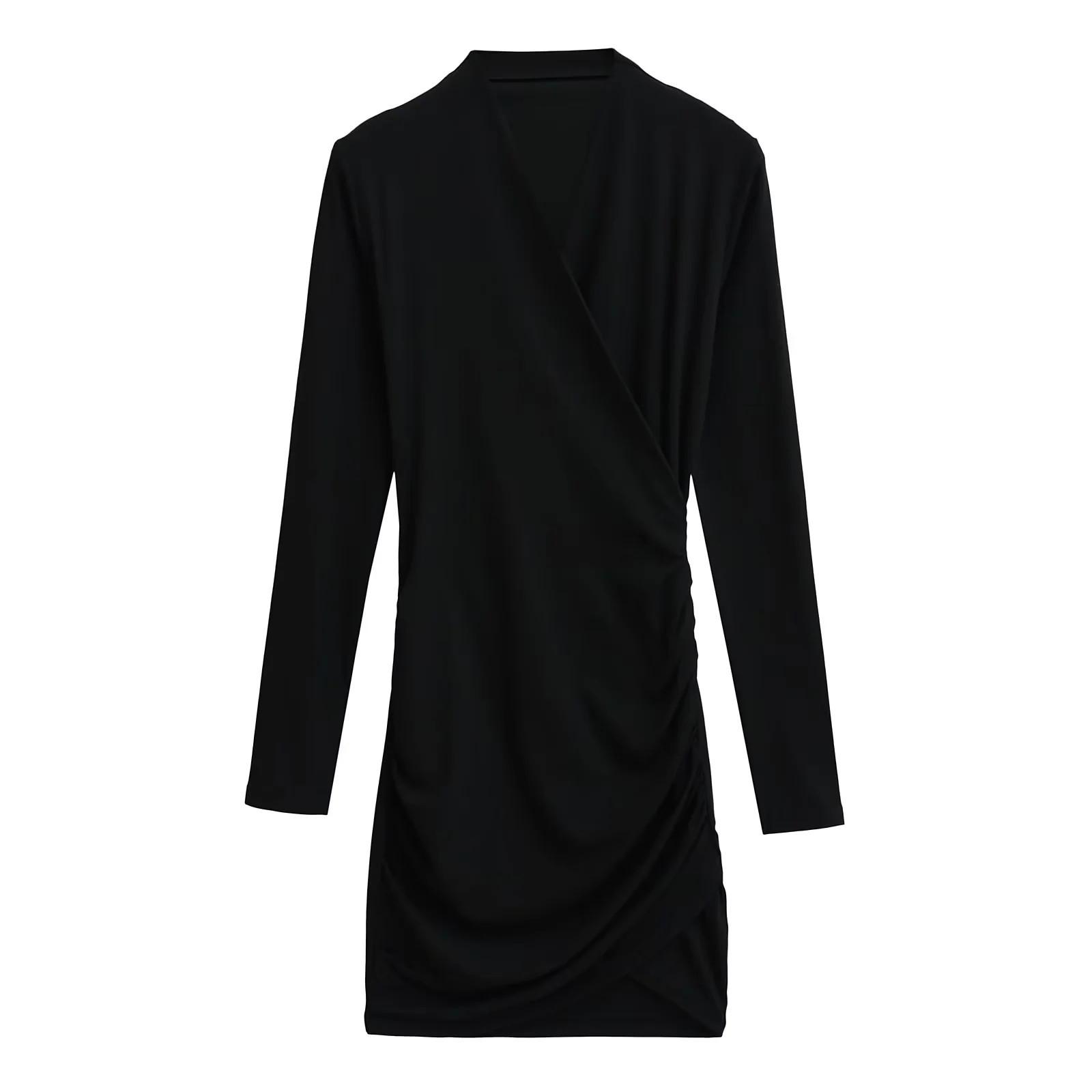 

Весна/Лето 2025: Сексуальное мини-платье с глубоким V-образным вырезом и драпировкой Small чёрный