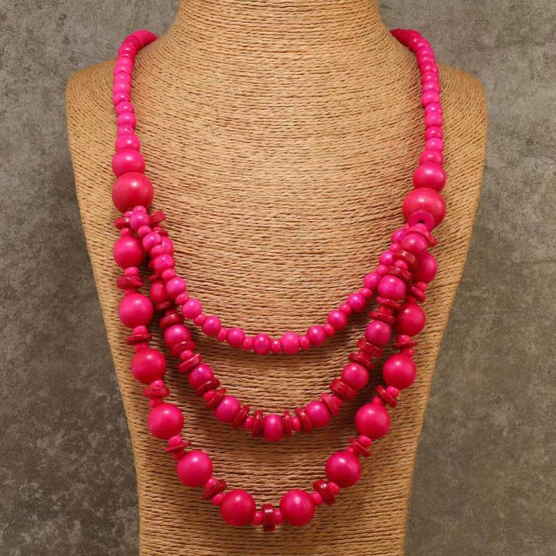JMXD Boho Chic Ethnic Handmade Beaded Long Necklace Vintage Layered Wooden Beads Tribal Statement Sweater Chain