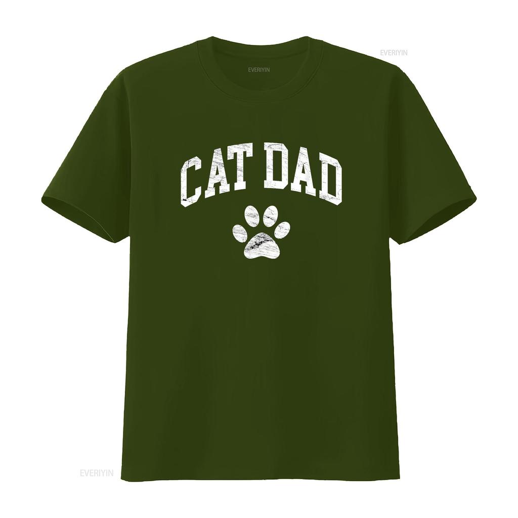 Cat Dad Vintage Distressed Design Funny Paw T Shirt Vintage Washed Soft Homme Top For Everyday Wear Casual Stretched