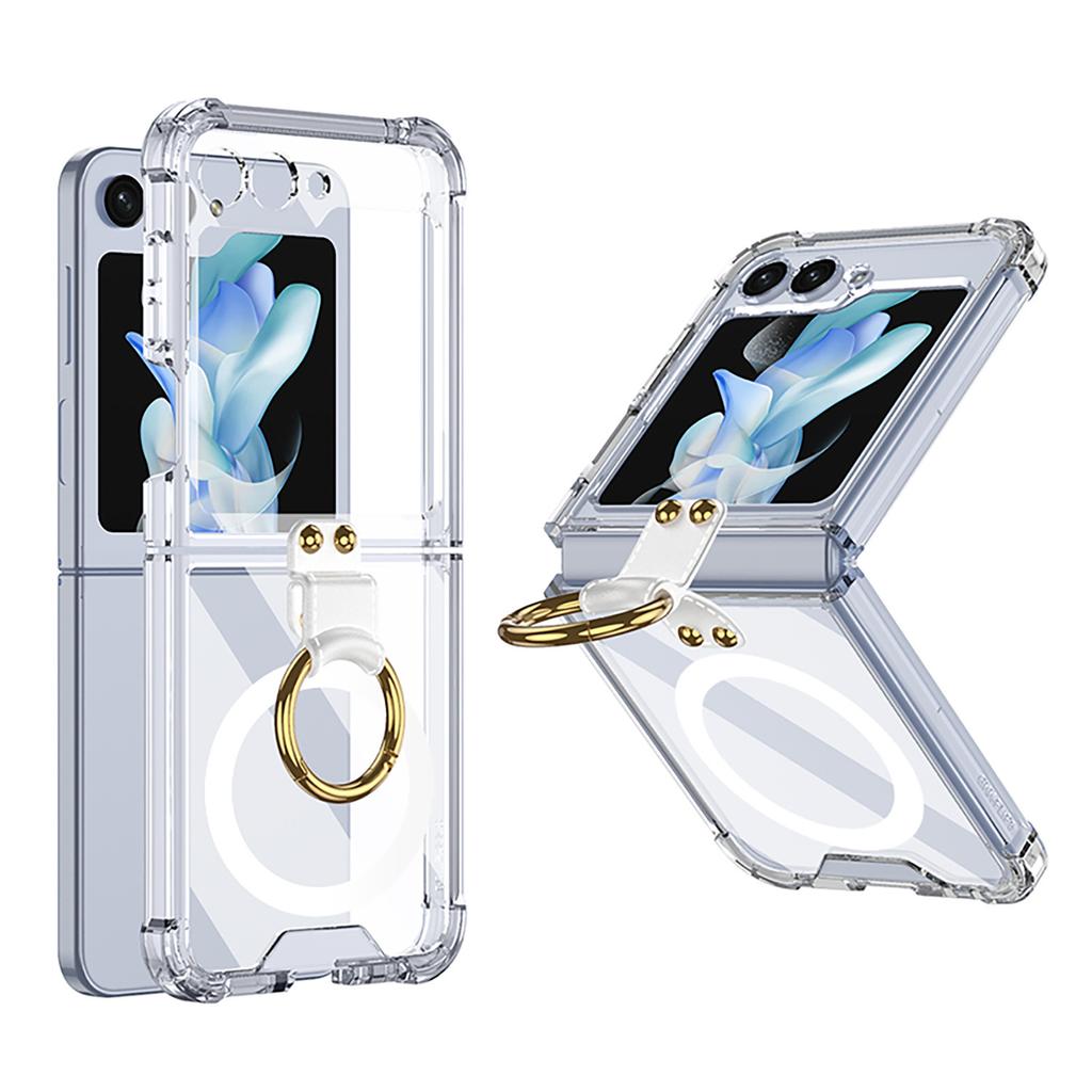case for Samsung Z Flip 7 6 5 Wireless charging transparent airbag ring foldable screen drop protection case full coverage plain