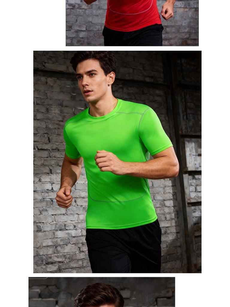 Pánské vysoce pružné, rychleschnoucí, prodyšné těsné sportovní tričko s krátkým rukávem jako základní vrstva pro běh, trénink a basketbal.