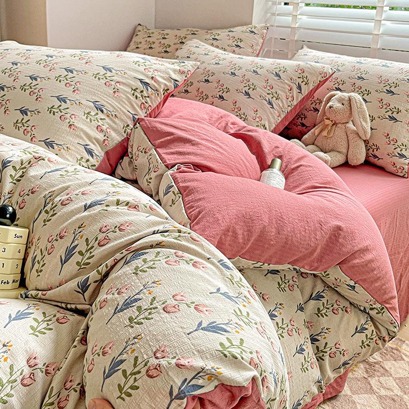 Idyllic Bedding Four-piece Set Skin-friendly Breathable Bed Sheet Quilt Cover Pillowcase