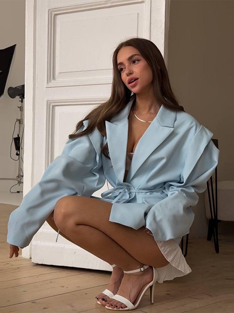2025 Spring/Summer Versatile Solid Color Coat: Waist-cinching Tie-belt, Shoulder Pad, Elegant Design