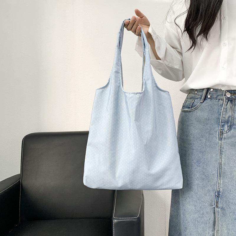 Retro Polka Dot Versatile Casual Tote Large Capacity Shoulder Canvas Bag