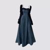 Spring & Autumn Color Block Denim Strappy Slim-Fit Long Dress
