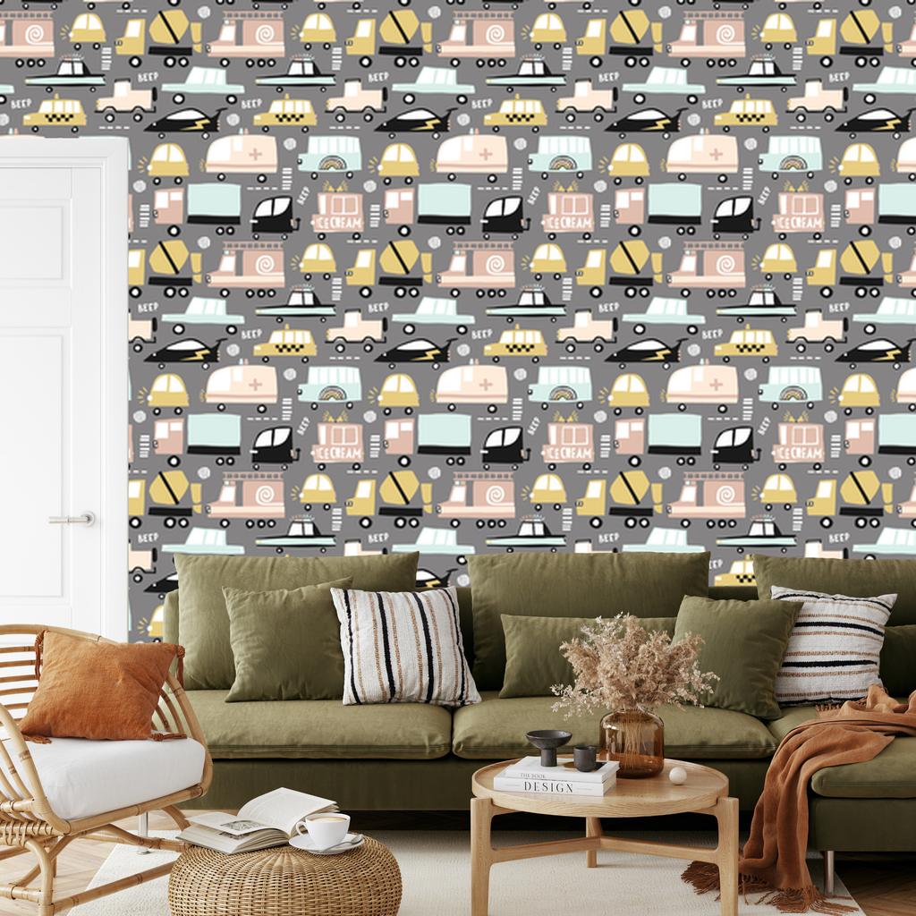 Wallpaper Colorful cars in Scandinavian style 50x1000