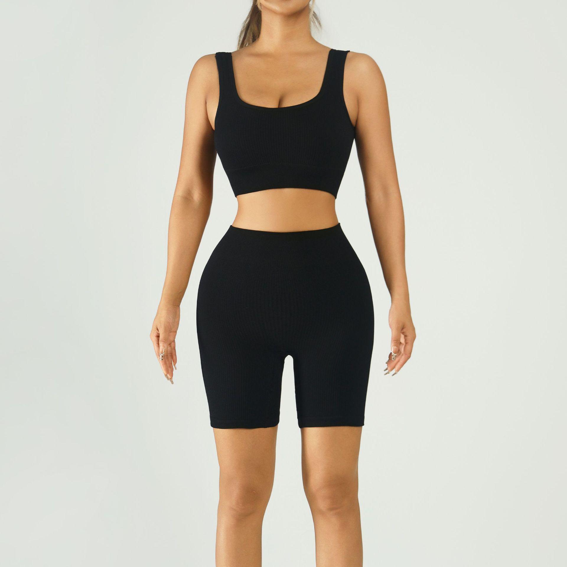 Бесшовный ребристый комплект спортивной одежды для йоги и бега: Майка и шорты Small