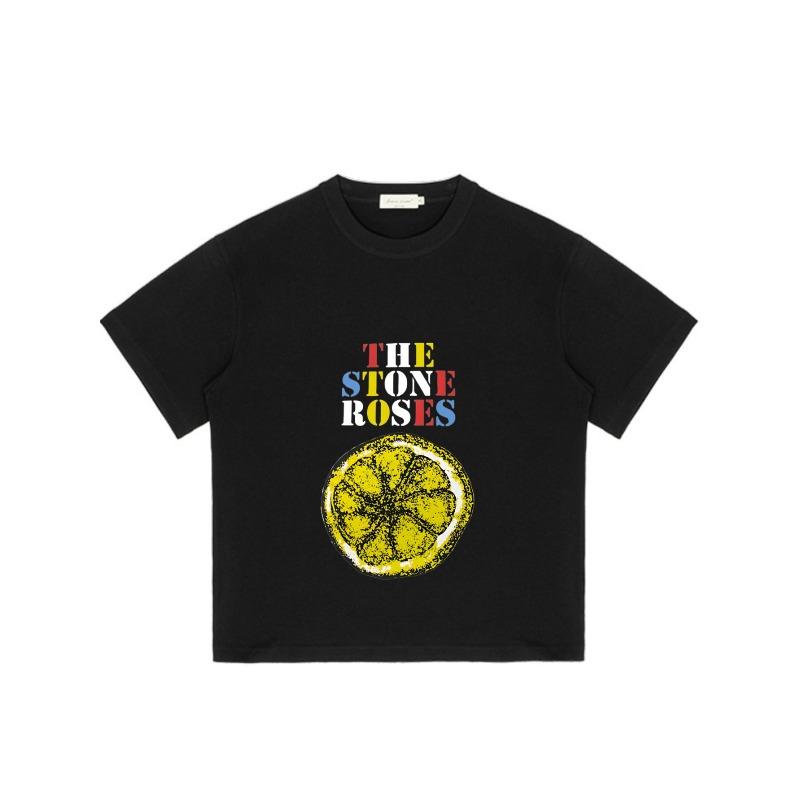 The Stone Roses Black T-Shirt with Lemon Print and Band Name for Casual Wear