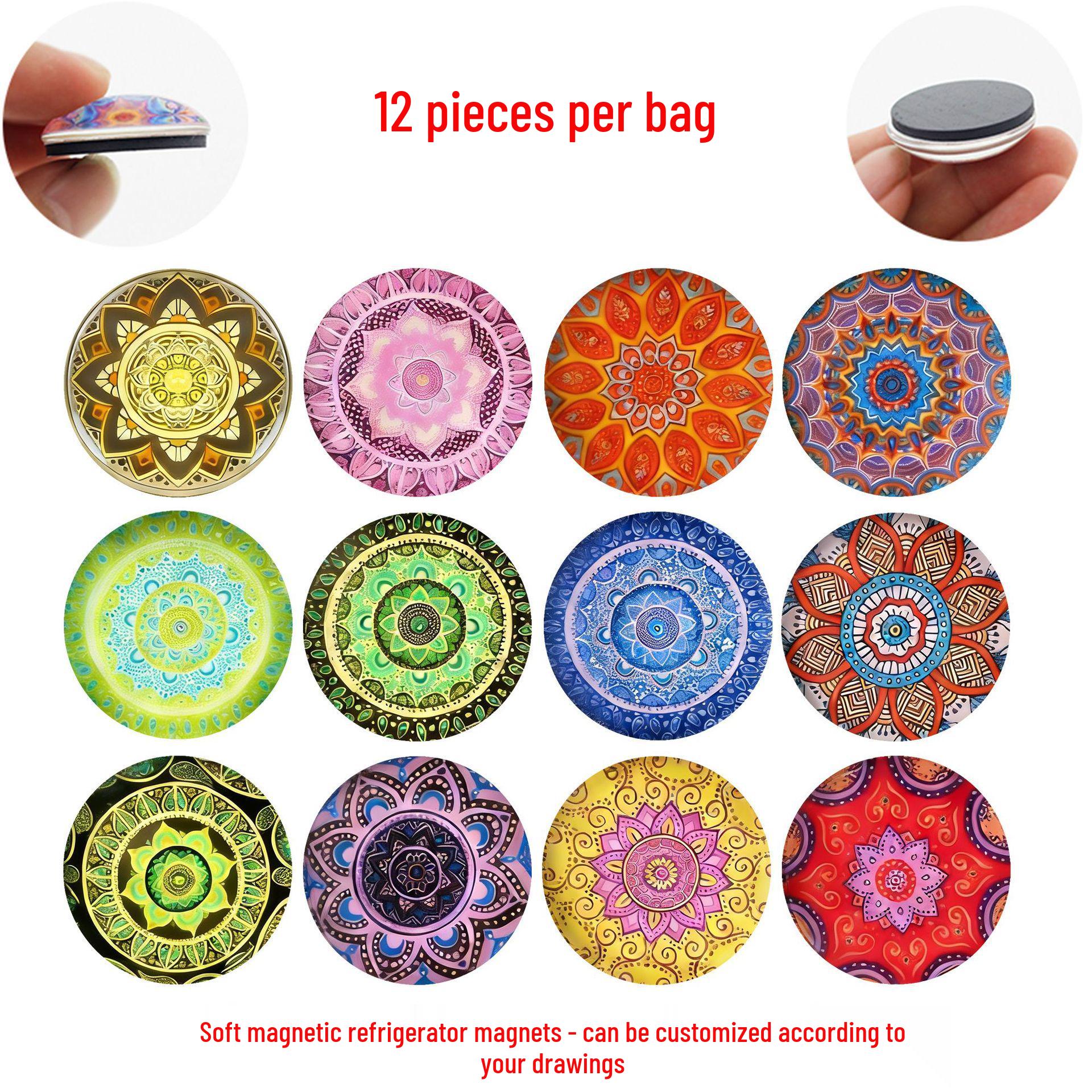 

Retro Ethnic Geometric Mandala Glass Refrigerator Magnet 25 mm Refrigerator Magnets Set of 12 (JQT654)