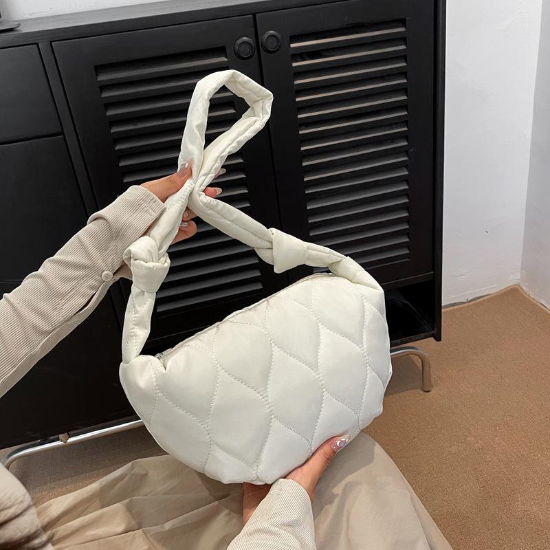 Bag Large Capacity Single Shoulder Oblique Span Dumpling Bag Embroidered Grid Nylon Moon Bag Retro Fashion Girl Bag