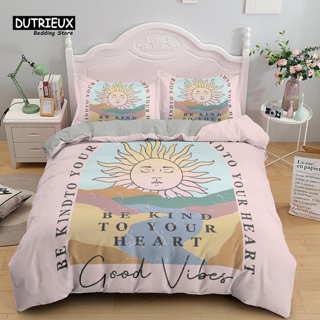 Chic Sun And Moon Duvet Cover 3D Floral Comforter Cover Bohemia Psychedelic Butterfly Bedding Set King Full For Kids Boys Girls