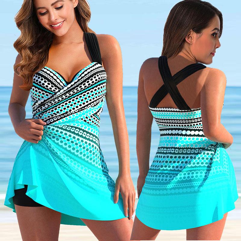 Neu Damen Bademode Tankini 2 Stück Normalen Badeanzug Hohe Taille Floral Blau Padded Strap Badeanzüge Sport Urlaub Sexy