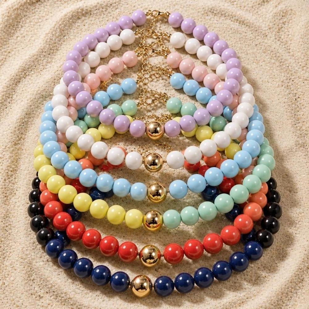 Round Bead Necklace 16MM Beads Bohemian Necklace Trendy Bead Choker for Women