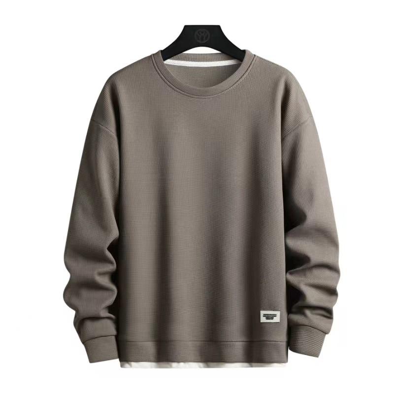 Men Crew Neck Sweatshirt Waffle Knit Casual Pullover Streetwear Top