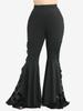 Rosegal Plus Size Skull Mesh Flocking Ruffles Floral Applique Pocket Flare Pants