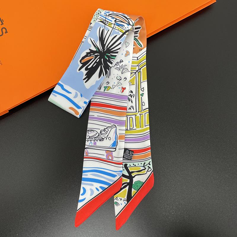 23 spring and summer new decorative tied silk scarf Hawaiian wind hair band, fresh color scheme simulation silk twill